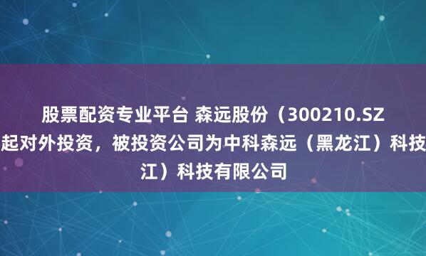 股票配资专业平台 森远股份（300210.SZ）新增一起对外投资，被投资公司为中科森远（黑龙江）科技有限公司
